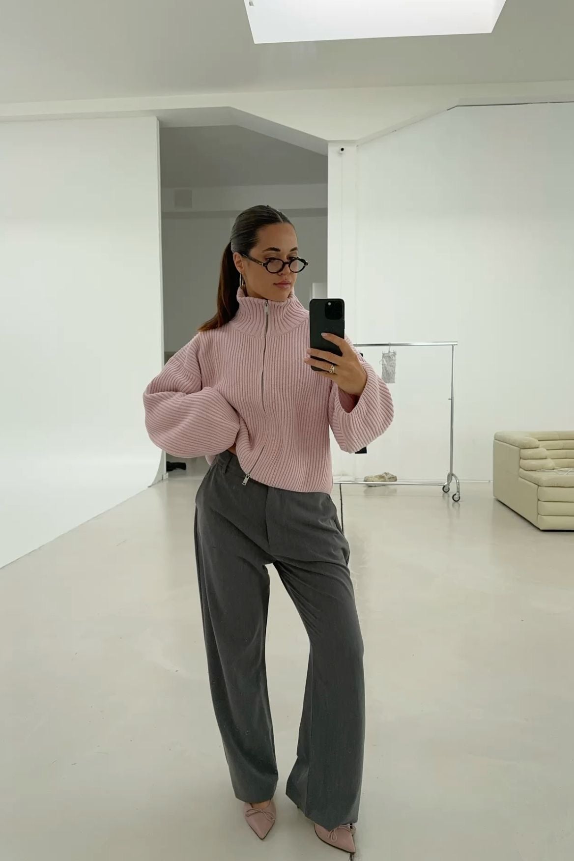Maeve Ribbed Full-Zip High-Neck Knit Sweater