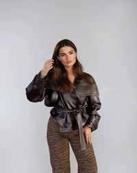 Marcella Oversized Faux Leather Belted Jacket