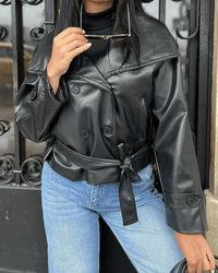 Marcella Oversized Faux Leather Belted Jacket