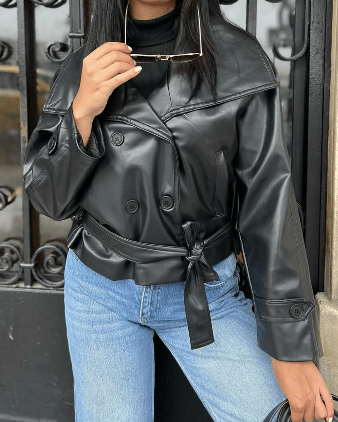 Marcella Oversized Faux Leather Belted Jacket
