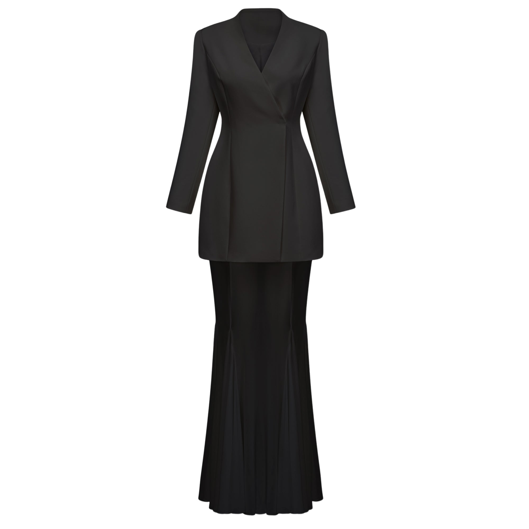 Marcella Structured Belted Blazer & Sheer Maxi Skirt Set