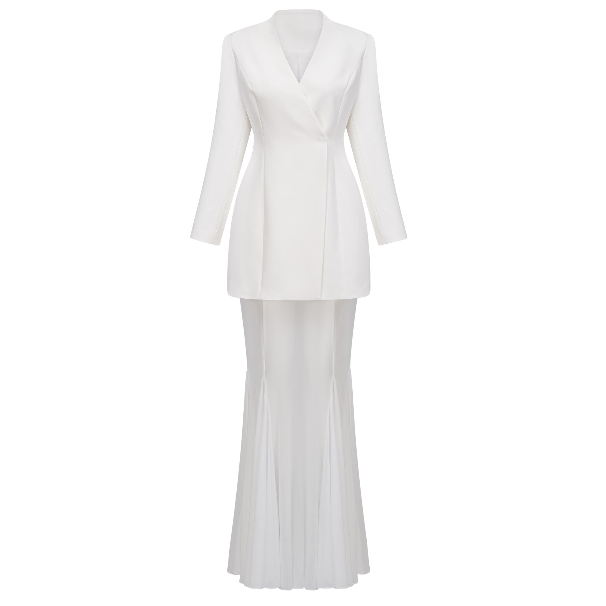 Marcella Structured Belted Blazer & Sheer Maxi Skirt Set