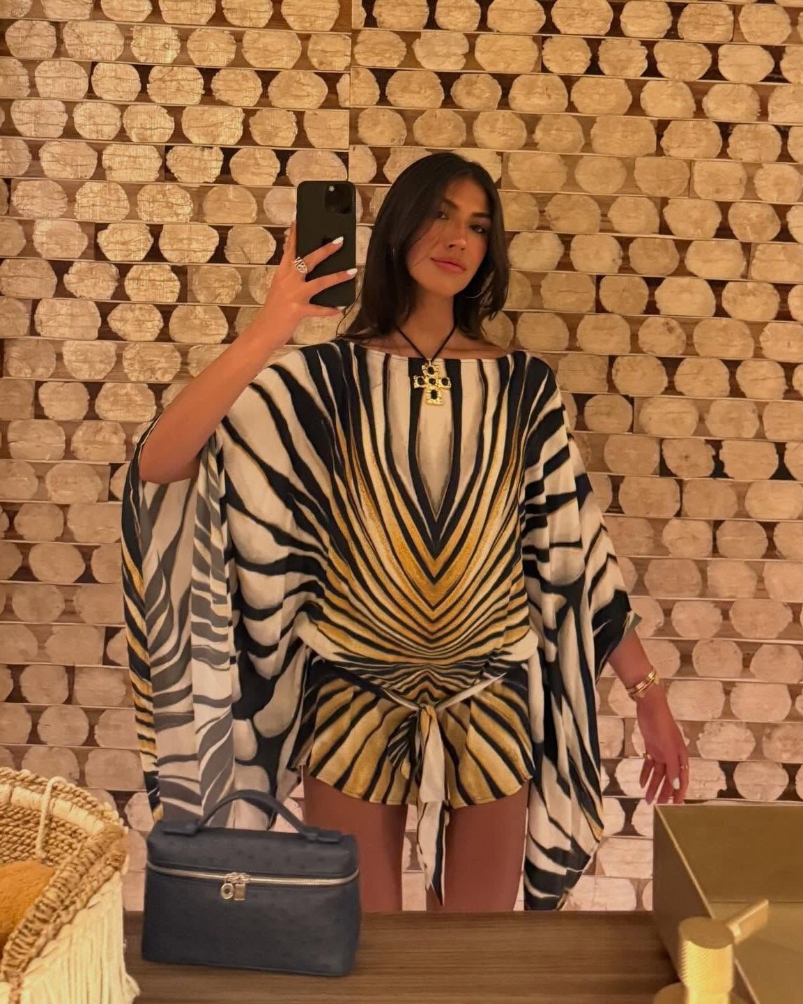 Vespera Zebra-Print Kaftan Mini Dress