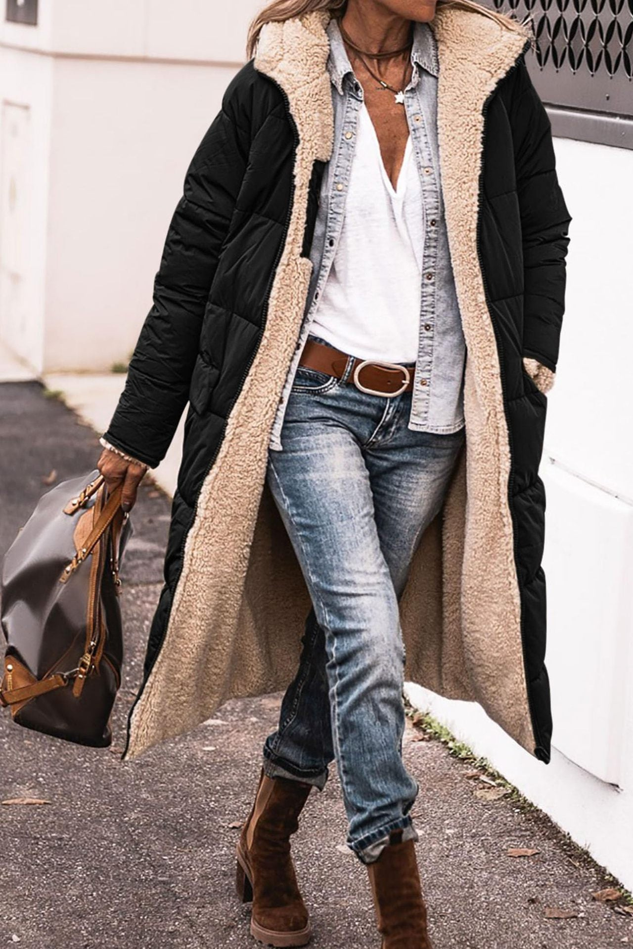 Millie Reversible Sherpa-Lined Quilted Long Coat