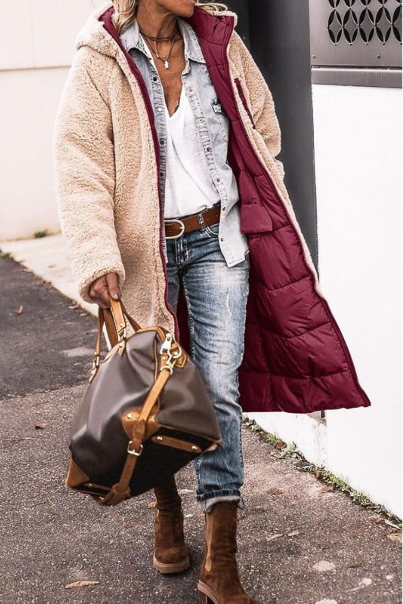 Millie Reversible Sherpa-Lined Quilted Long Coat