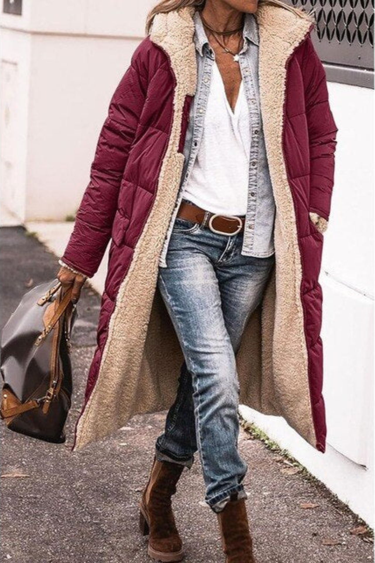 Millie Reversible Sherpa-Lined Quilted Long Coat