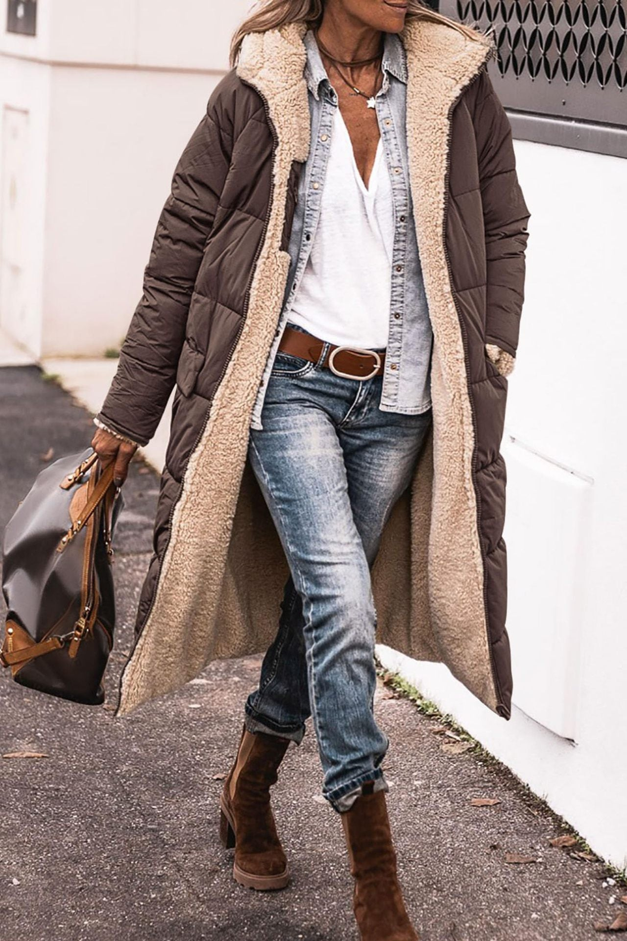 Millie Reversible Sherpa-Lined Quilted Long Coat