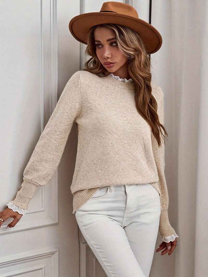 Mirabelle Lace-Trimmed Button-Cuff Knit Jumper