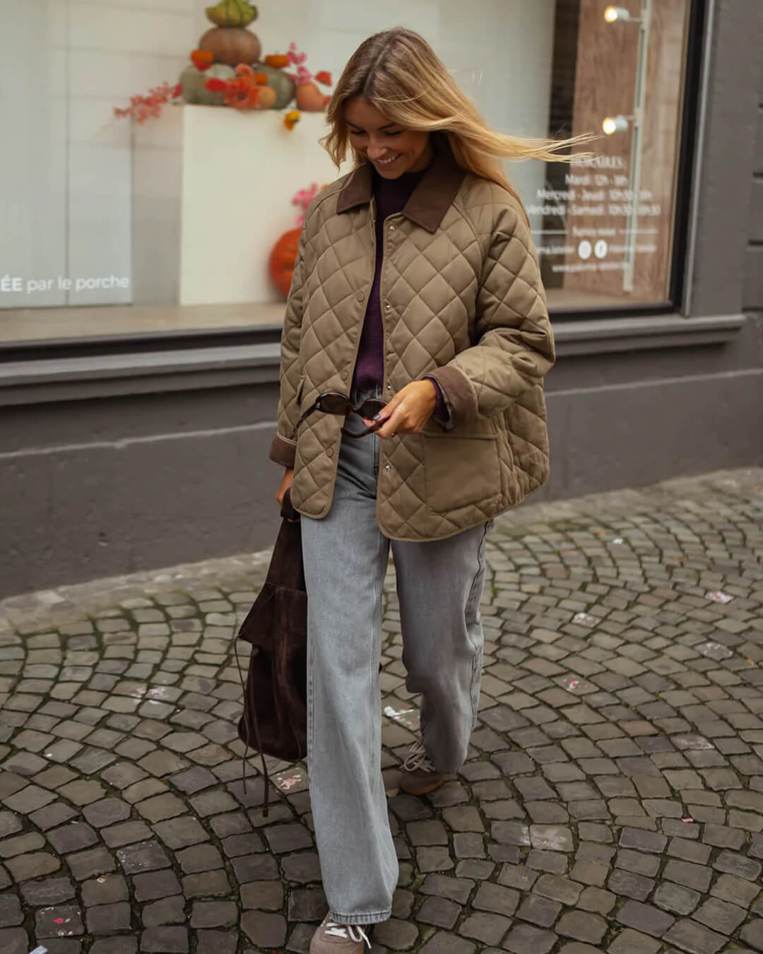 Mireia Diamond-Quilted Corduroy Collar Autumn Jacket