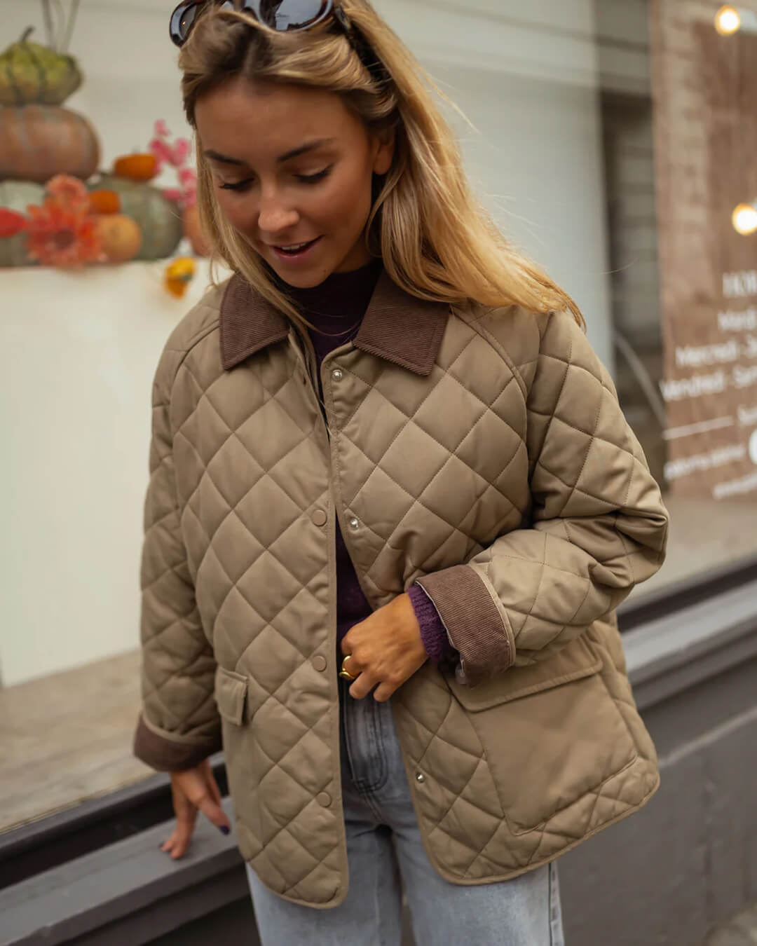 Mireia Diamond-Quilted Corduroy Collar Autumn Jacket