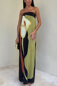 Mireya Abstract Floral Print Elasticated Off Shoulder Maxi Dress