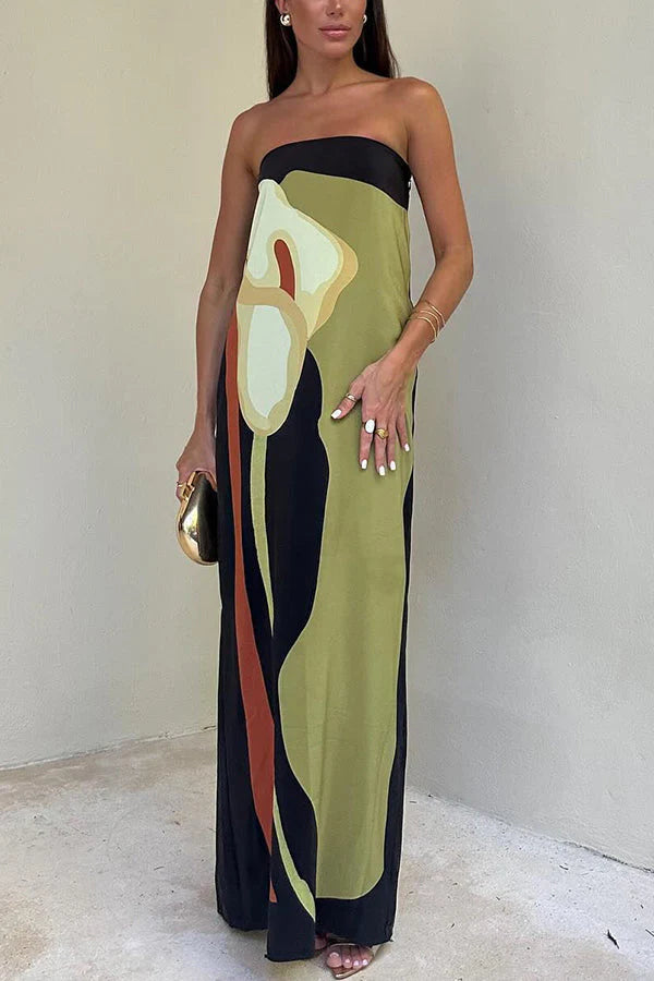 Mireya Abstract Floral Print Elasticated Off Shoulder Maxi Dress