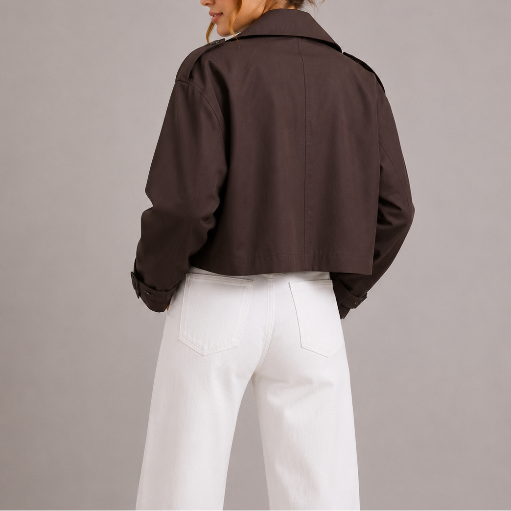 Monroe Cropped Double-Breasted Trench Jacket