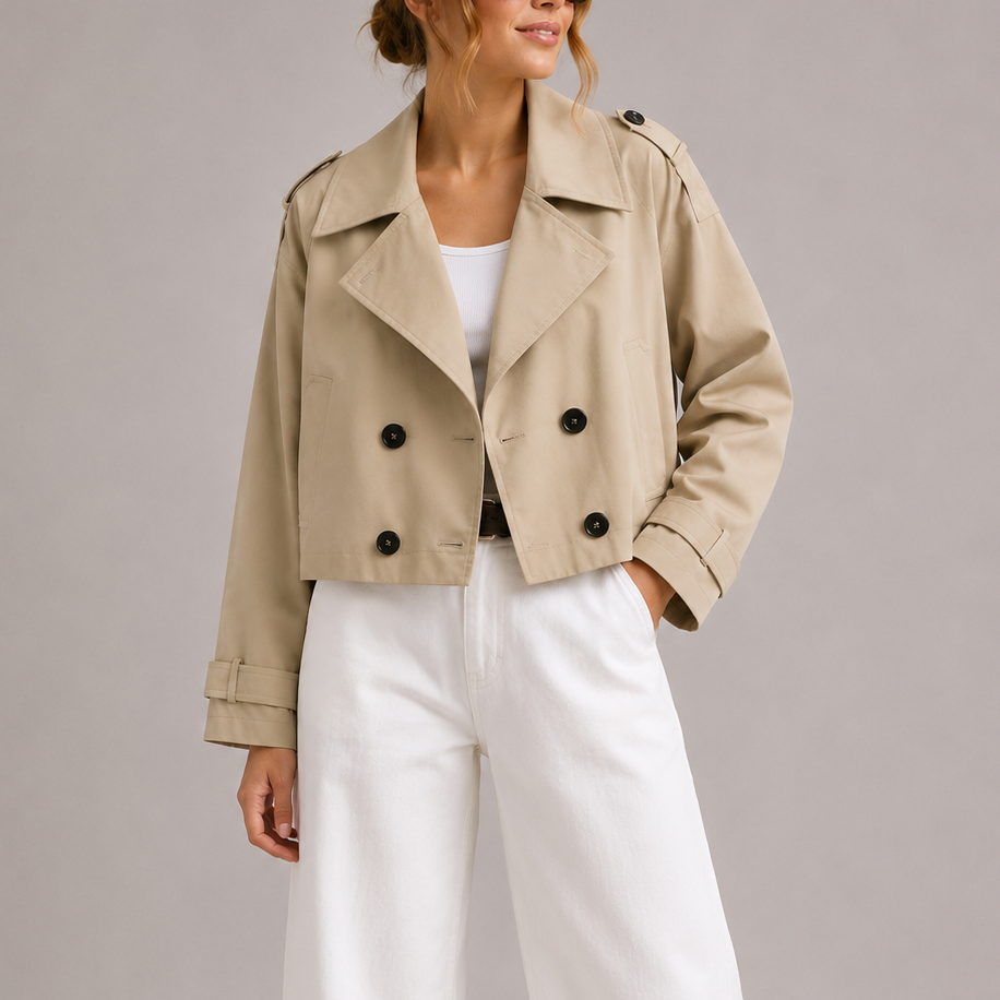 Monroe Cropped Double-Breasted Trench Jacket