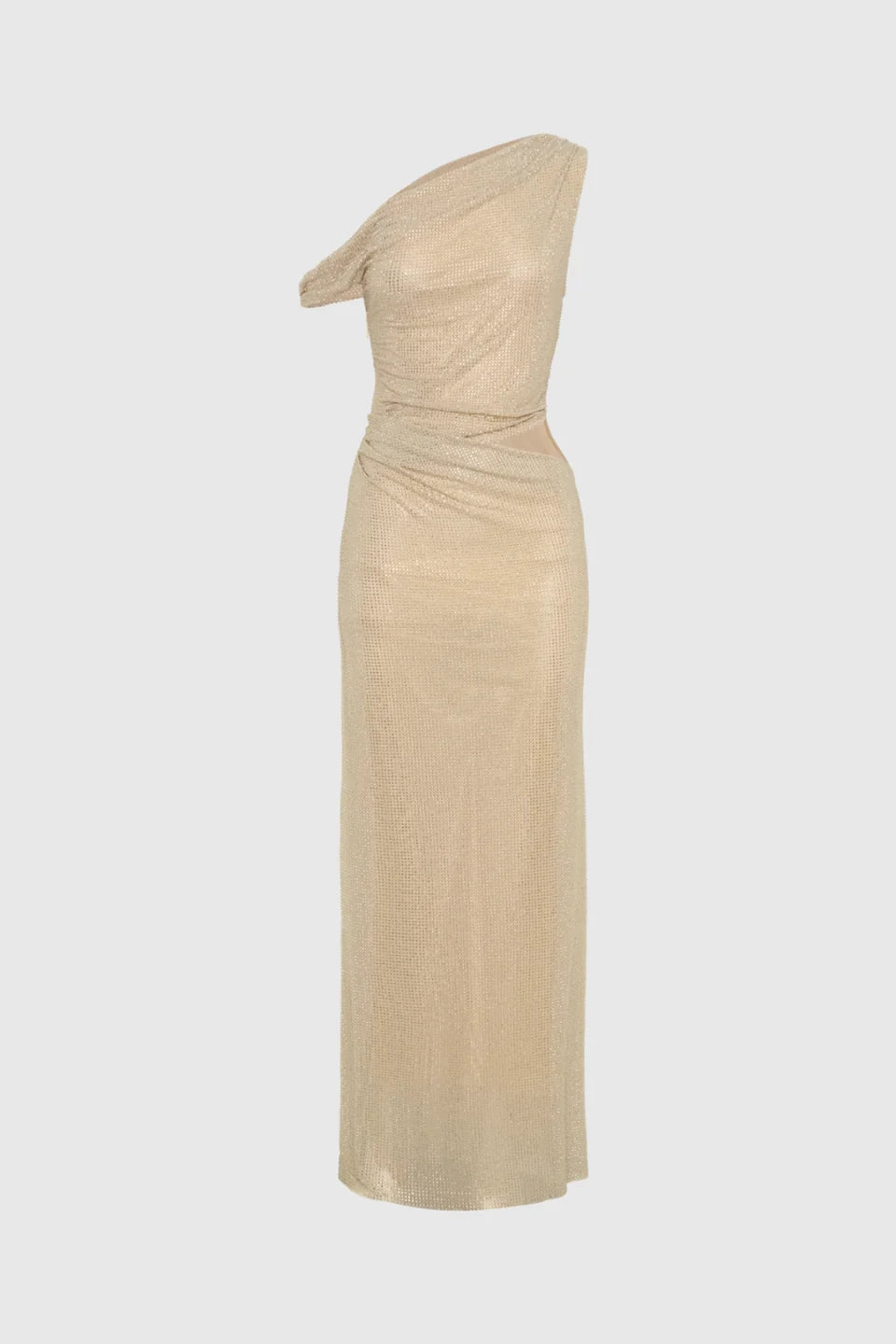 Montrielle One-Shoulder Crystal Mesh Maxi Dress