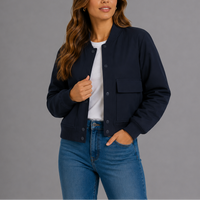 Natalie Snap-Button Utility Bomber Jacket