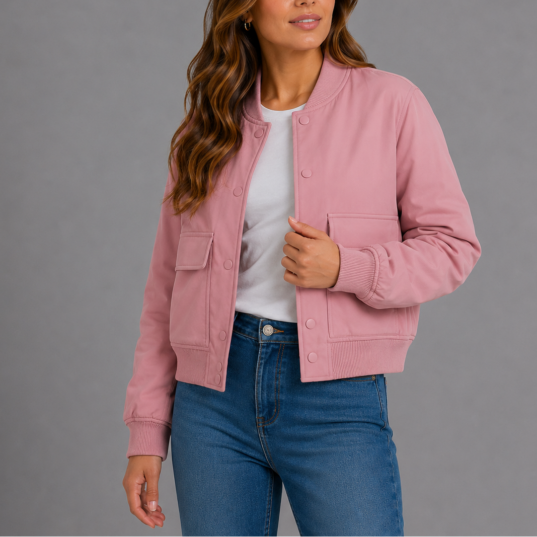 Natalie Snap-Button Utility Bomber Jacket