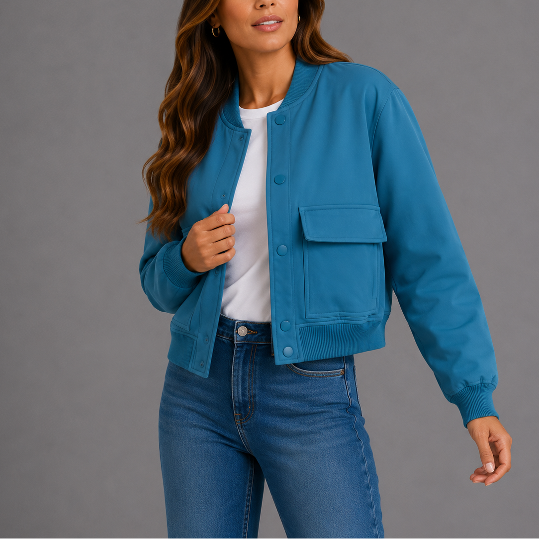 Natalie Snap-Button Utility Bomber Jacket