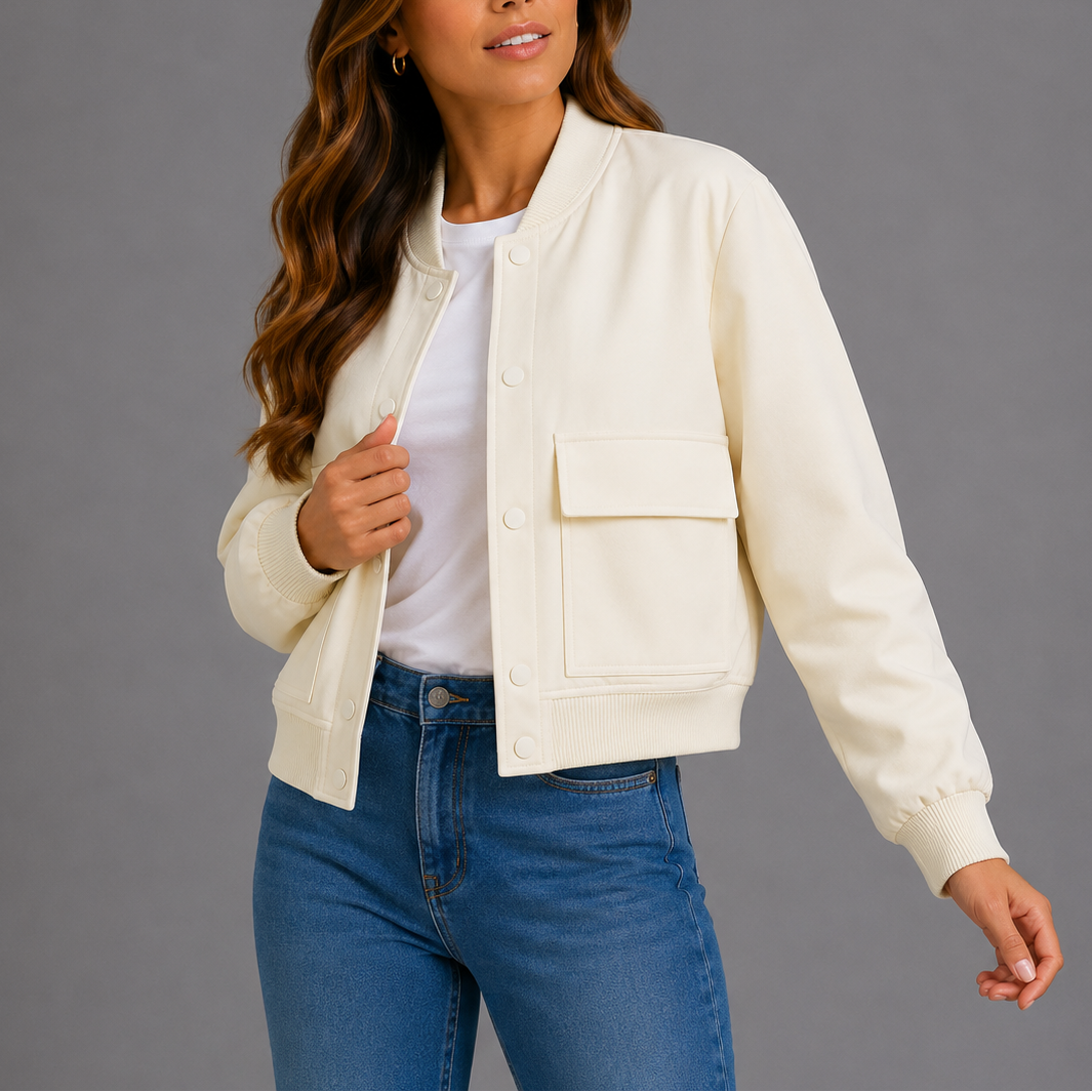 Natalie Snap-Button Utility Bomber Jacket