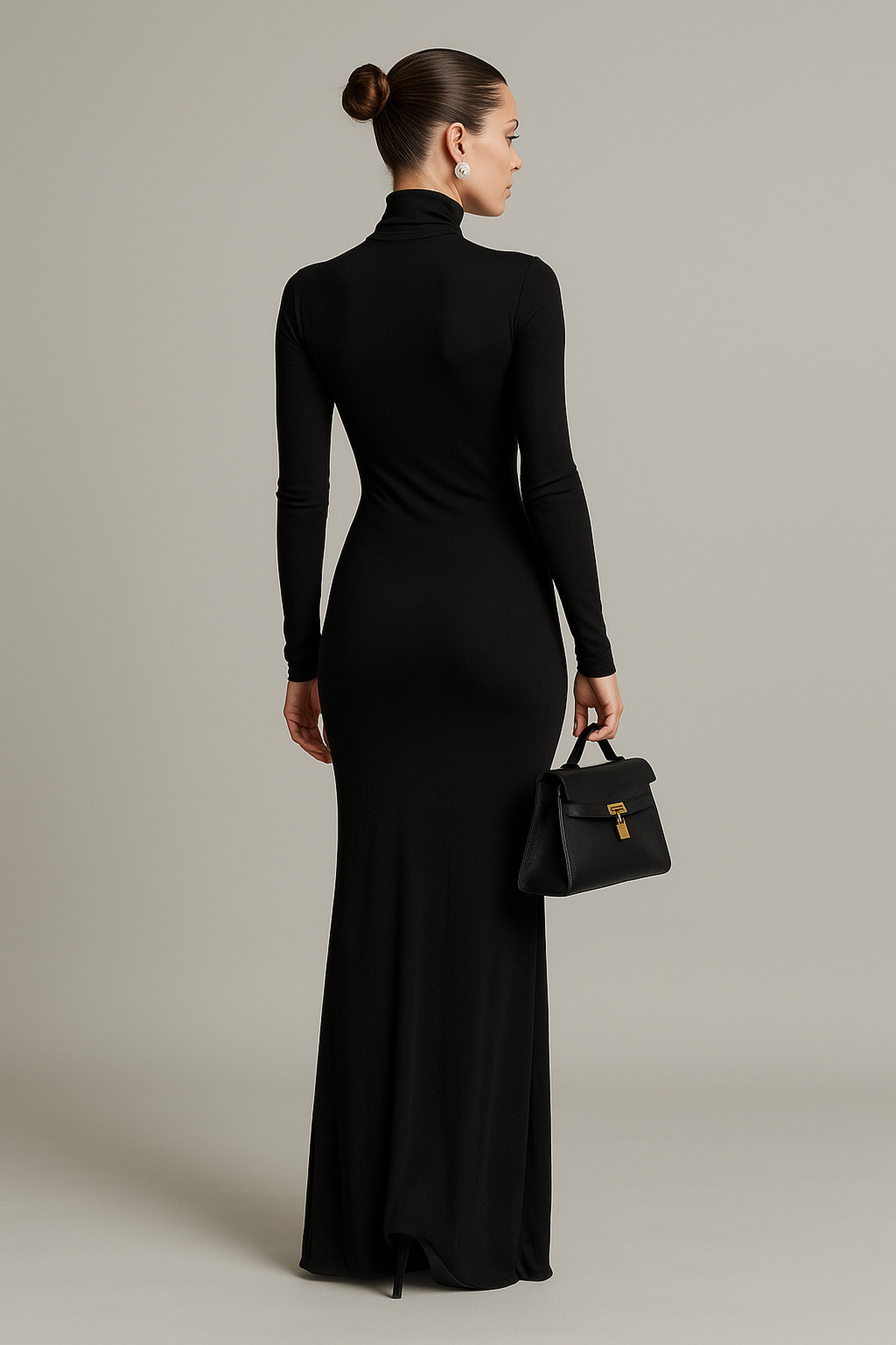 Elara Sculpted Turtleneck Stretch Maxi Dress