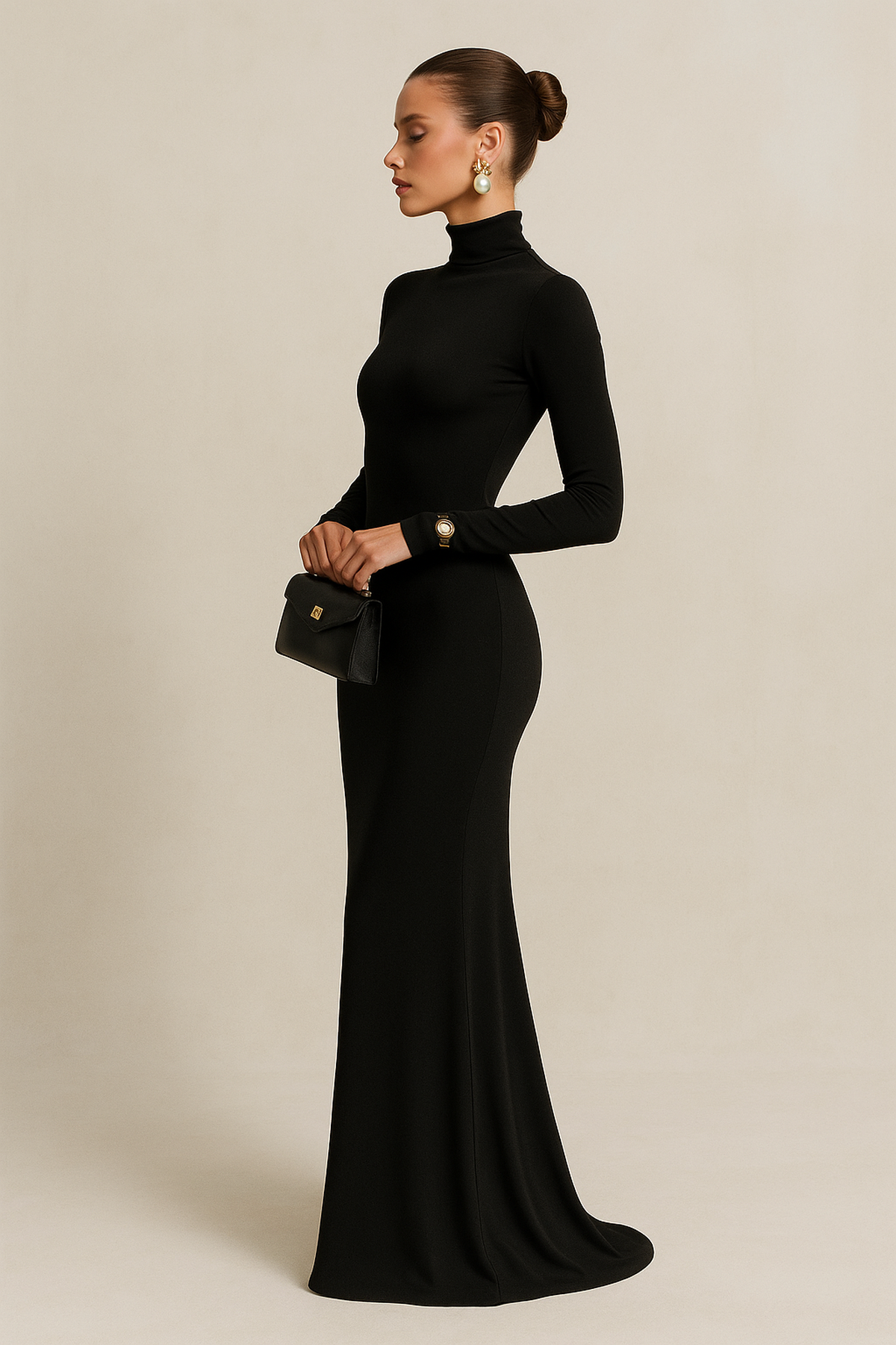 Elara Sculpted Turtleneck Stretch Maxi Dress