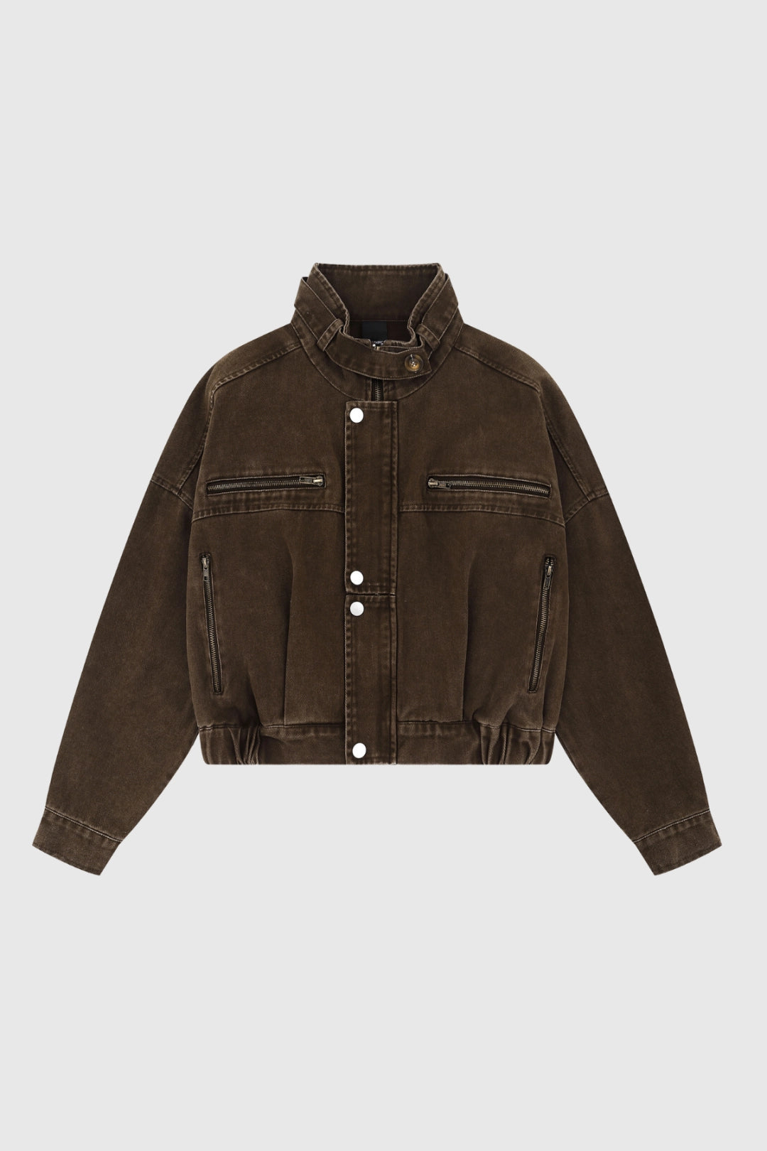 Noemi High-Neck Cropped Denim Utility Jacket