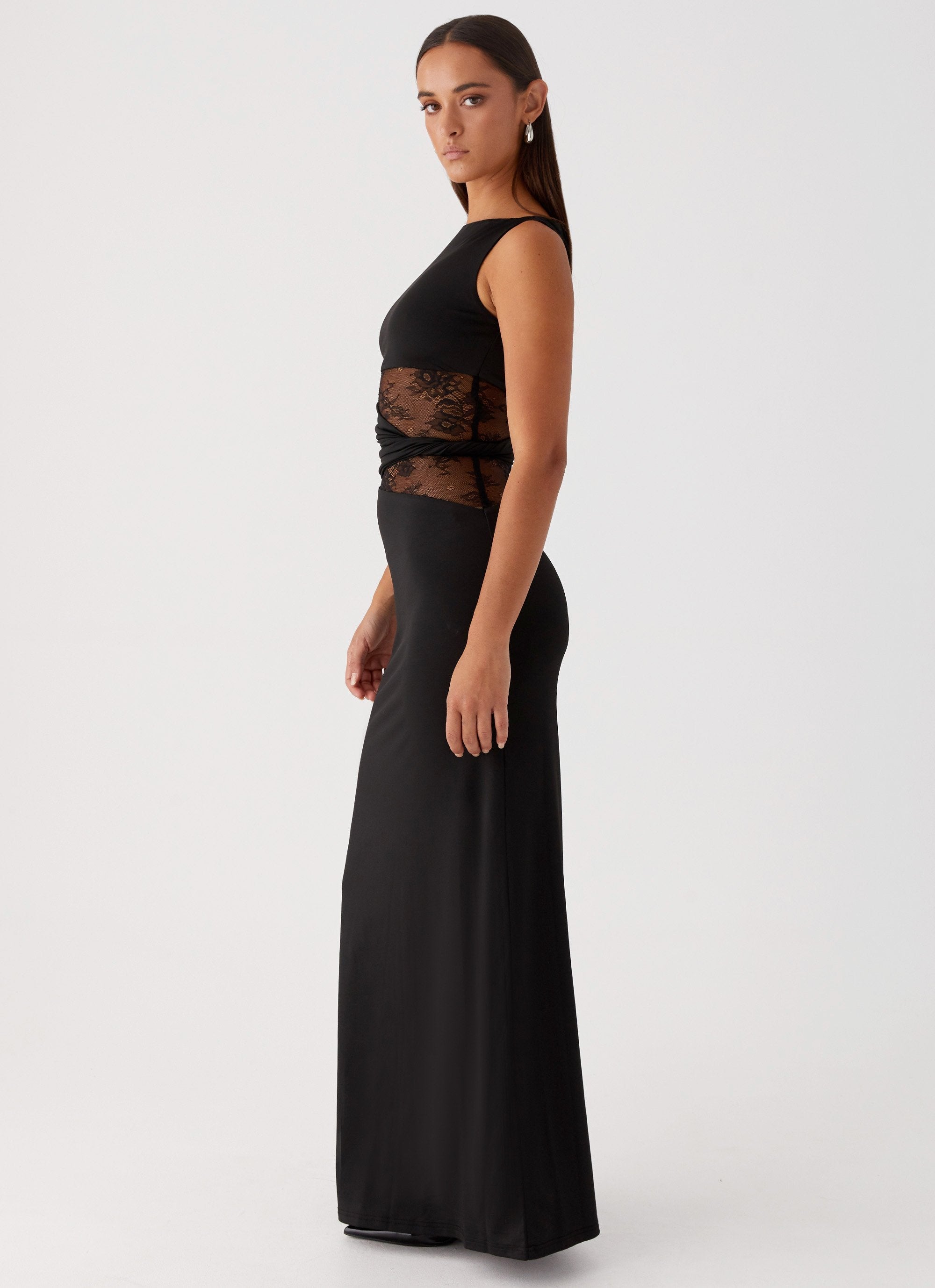 Noiré Lace Illusion Evening Maxi Dress