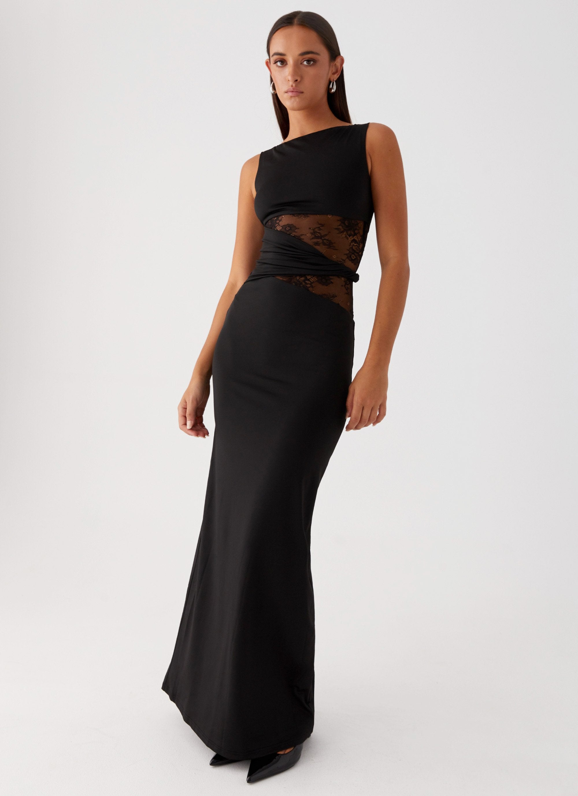 Noiré Lace Illusion Evening Maxi Dress