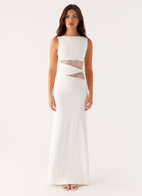 Noiré Lace Illusion Evening Maxi Dress