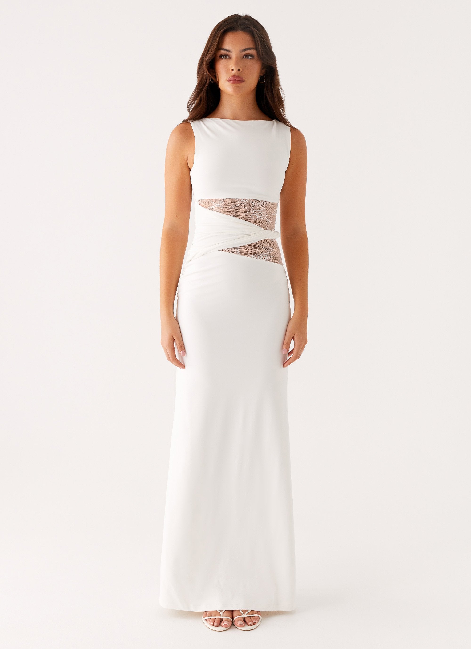 Noiré Lace Illusion Evening Maxi Dress
