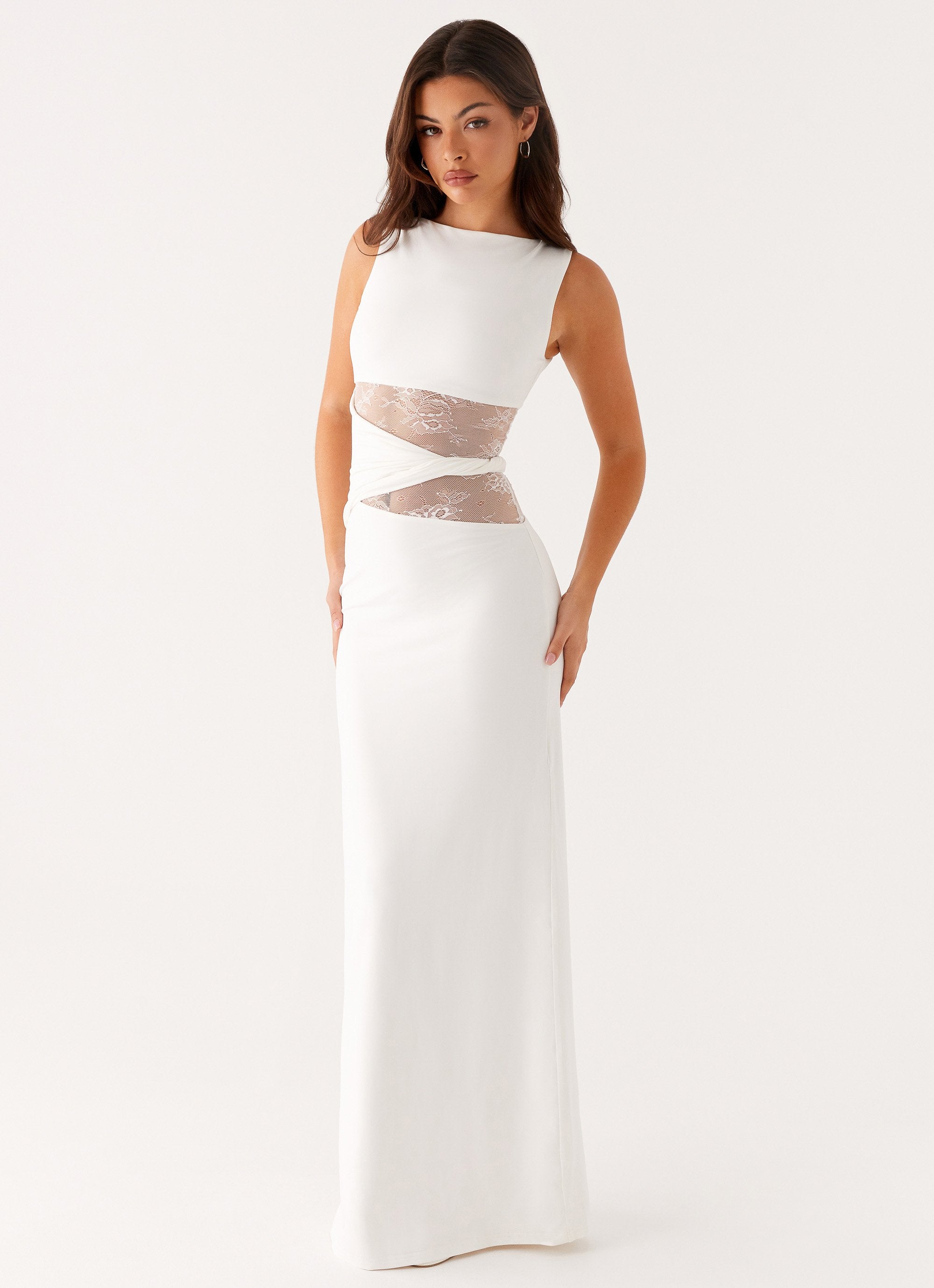 Noiré Lace Illusion Evening Maxi Dress