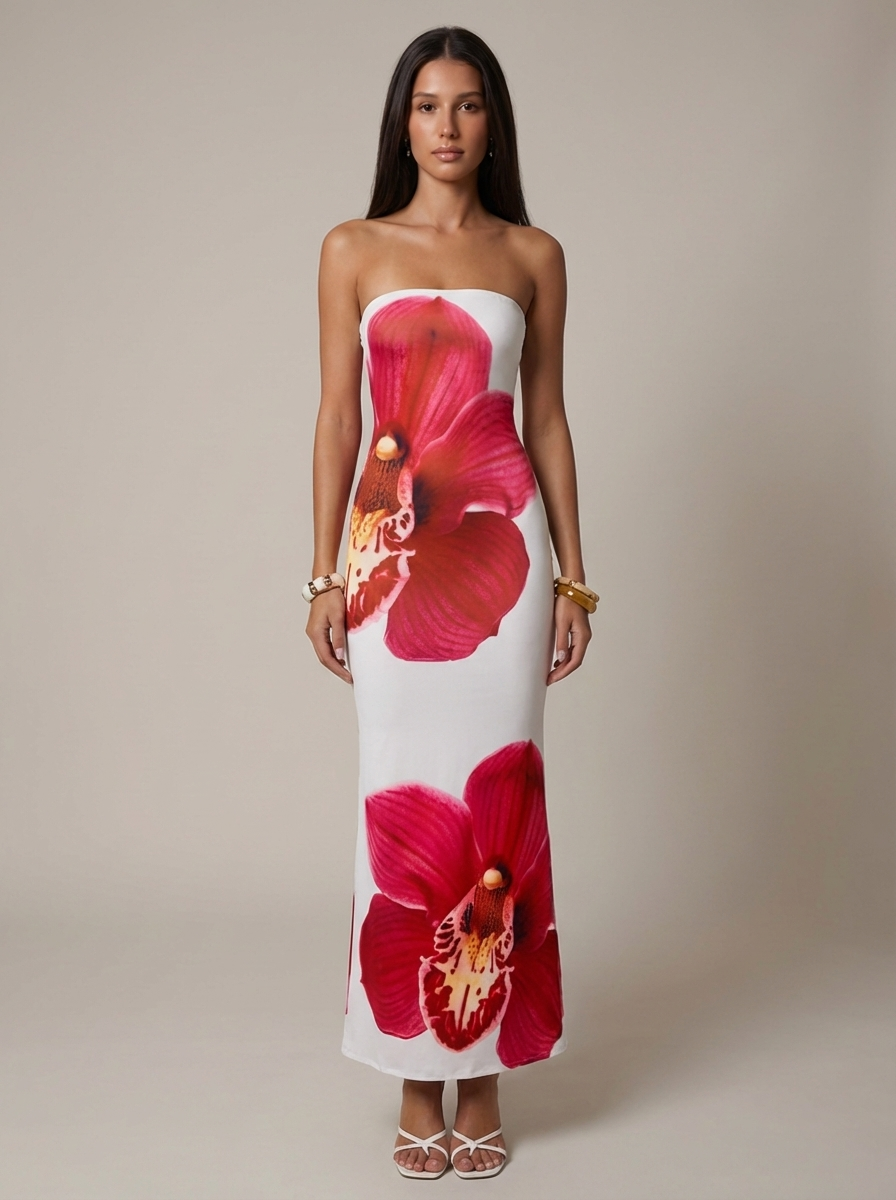 Novelle Strapless Floral Print Maxi Dress