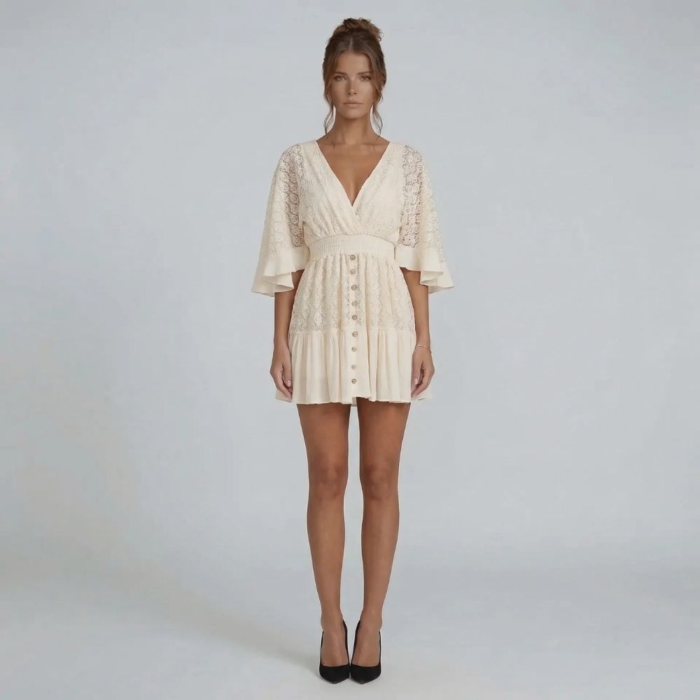 Novelle V Neck Lace Mini Dress