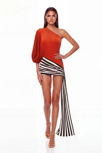 Nyx One-Shoulder Striped Draped Mini Dress