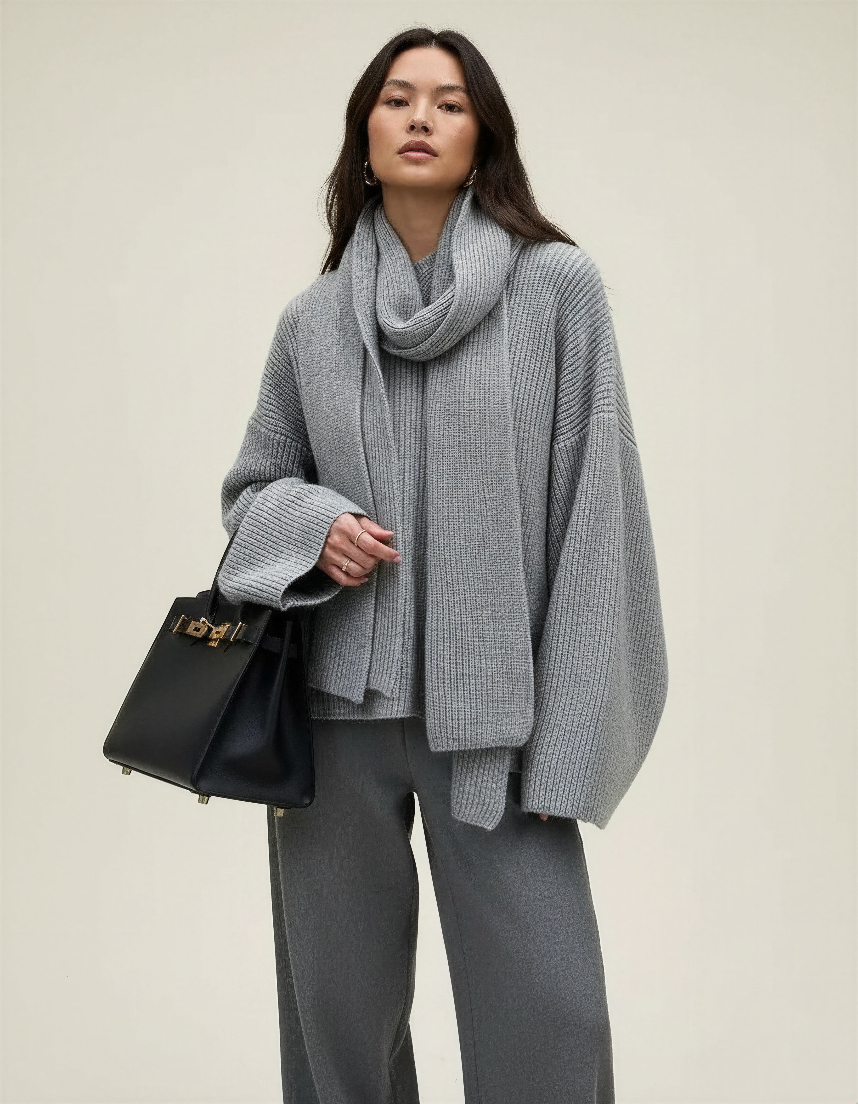 Odette Oversized Knit Sweater Scarf Set