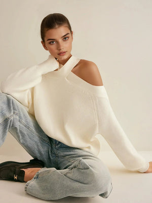 Elenie Off-Shoulder Crisscross Knit Sweater