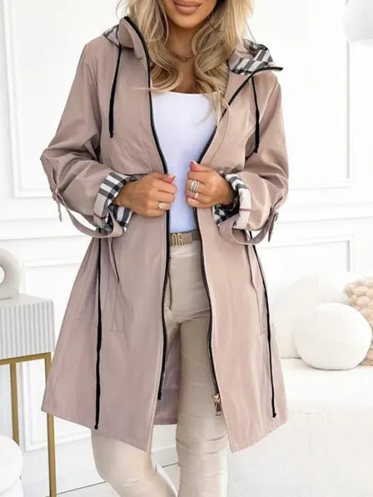 Orla Plaid-Lined Waterproof & Windproof Hooded Zip Coat