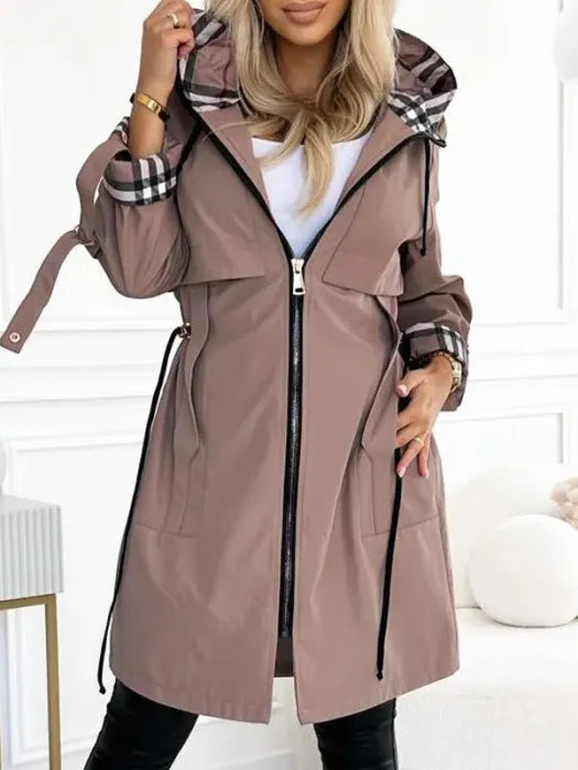 Orla Plaid-Lined Waterproof & Windproof Hooded Zip Coat