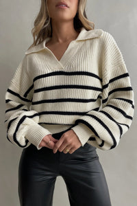 Paloma Striped Open-Collar Relaxed Knit Sweater