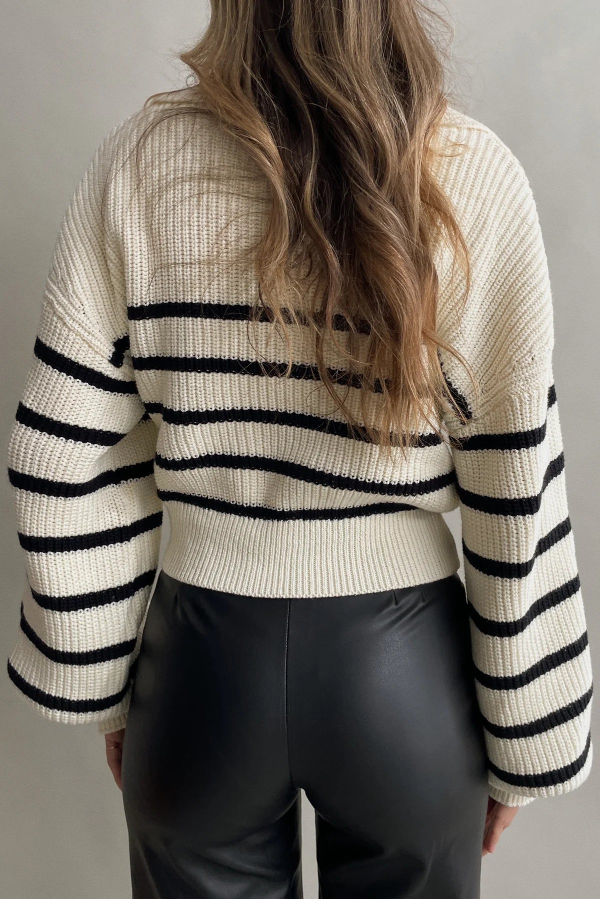 Paloma Striped Open-Collar Relaxed Knit Sweater
