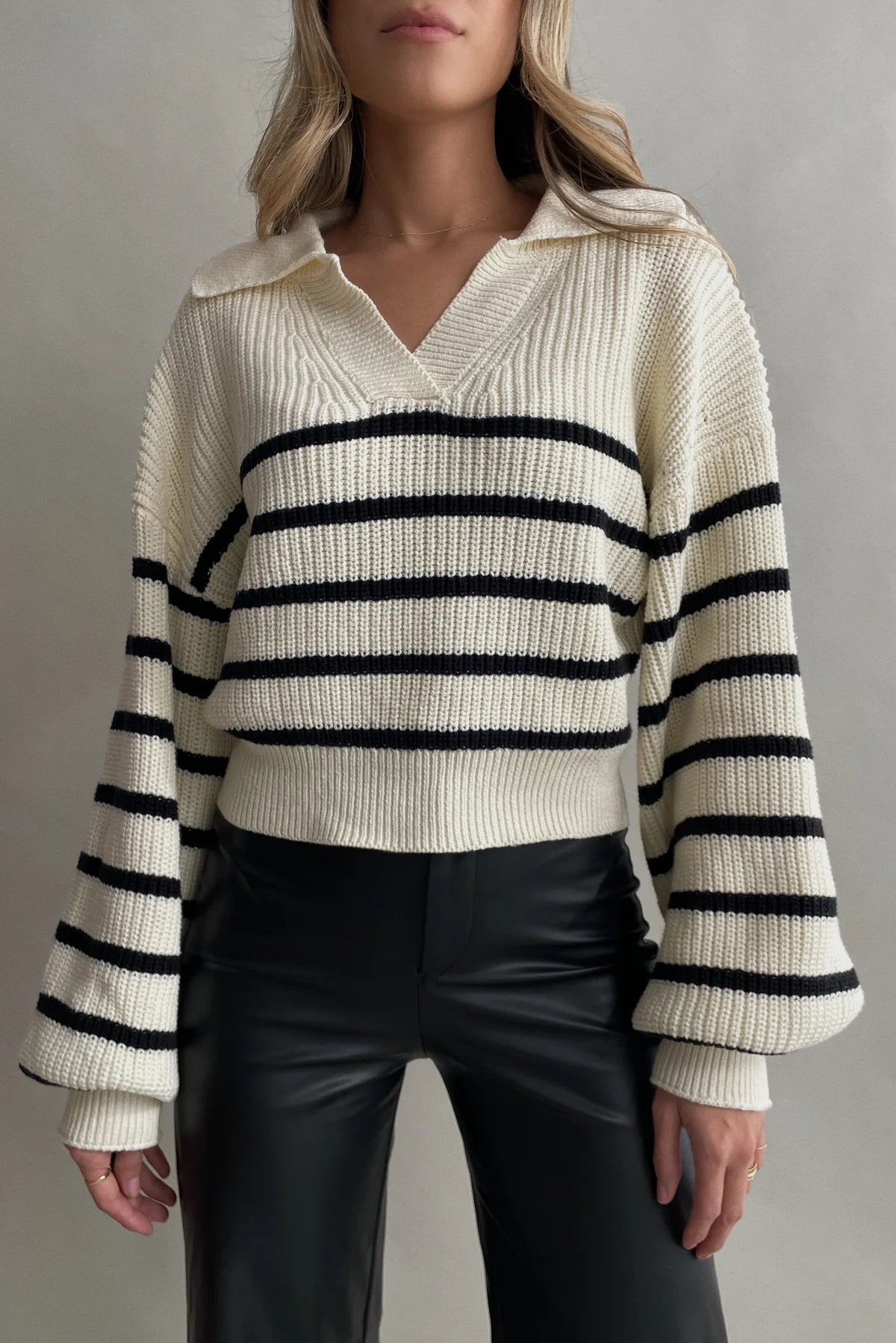 Paloma Striped Open-Collar Relaxed Knit Sweater