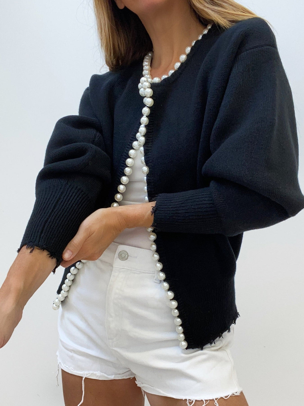 Pearl Trim Ripped Hem Cardigan 9