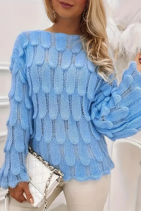 Rosalia Textured Feather-Knit Bell-Sleeve Sweater