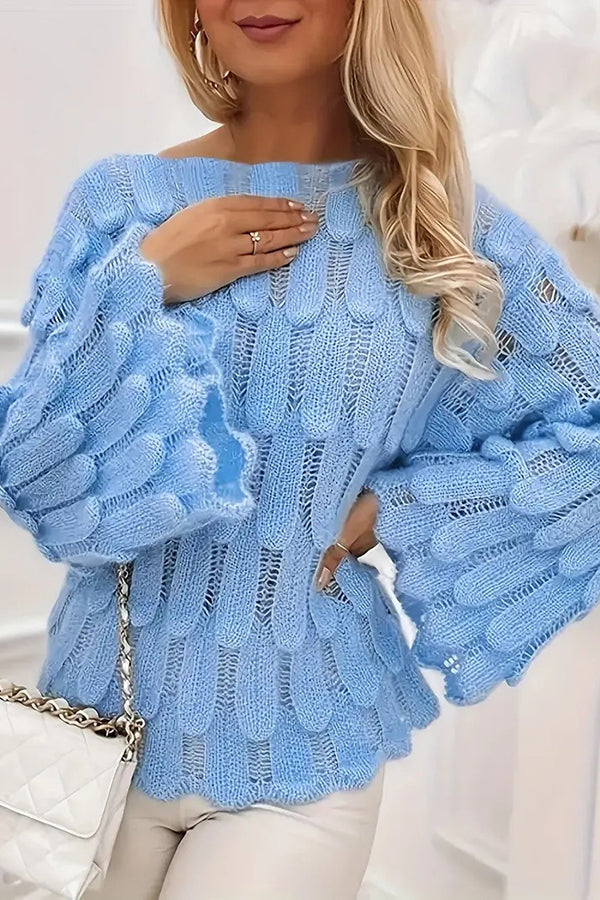 Rosalia Textured Feather-Knit Bell-Sleeve Sweater
