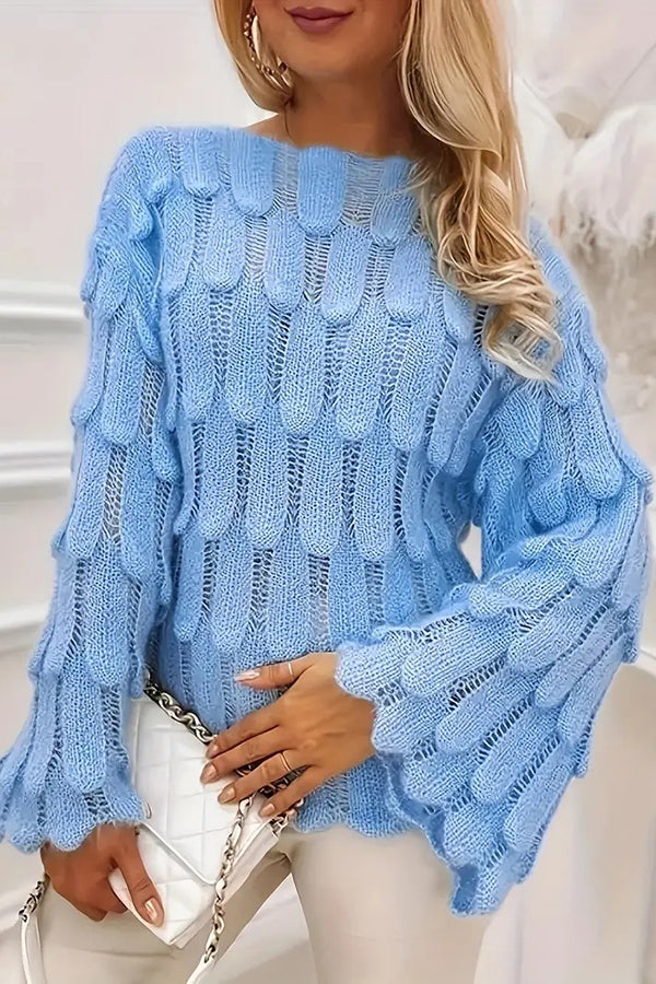 Rosalia Textured Feather-Knit Bell-Sleeve Sweater