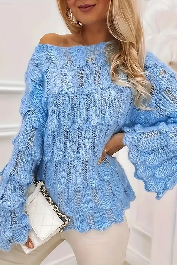 Rosalia Textured Feather-Knit Bell-Sleeve Sweater
