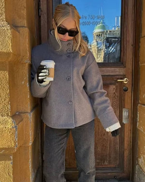 Structured Button-Up Wool Blend Jacket