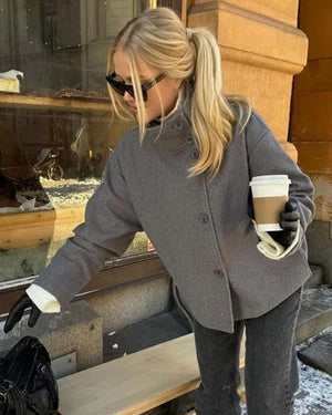 Structured Button-Up Wool Blend Jacket