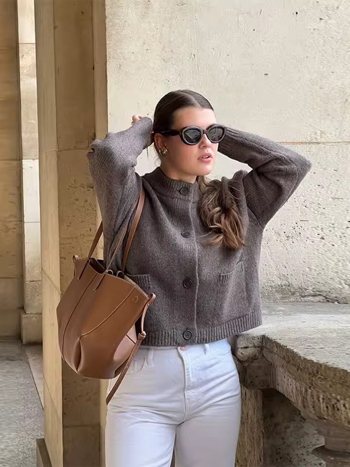 Rosalie Soft Round-Neck Knit Cardigan