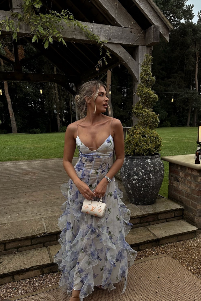 Rosavelle Floral Ruffle Evening Maxi Dress